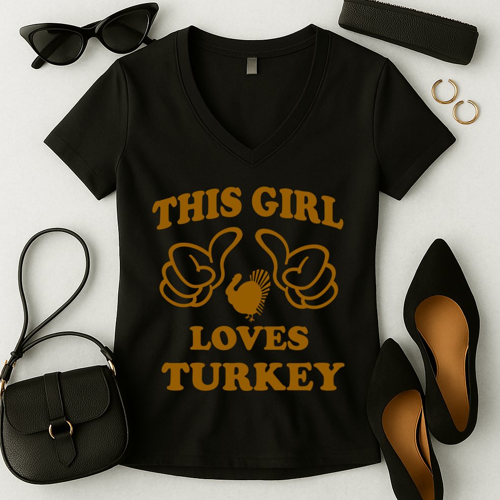 This Girl Loves Turkey Women's V-Neck T-Shirt