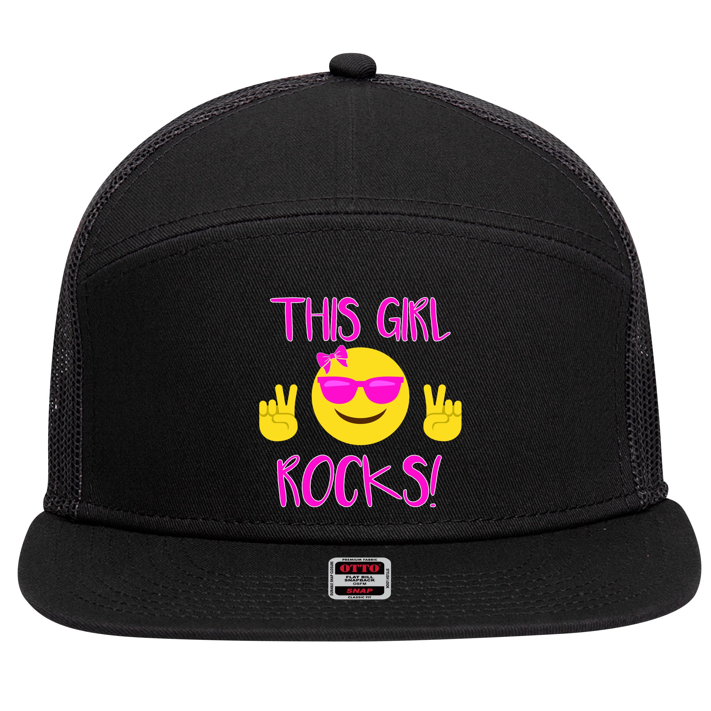 This Girl Rocks Funny Emoji 7 Panel Mesh Trucker Snapback Hat