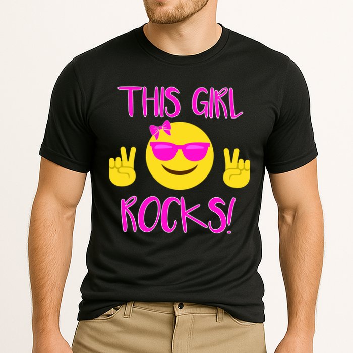 This Girl Rocks Funny Emoji Cooling Performance Crew T-Shirt