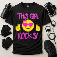 This Girl Rocks Funny Emoji Cooling Performance Crew T-Shirt