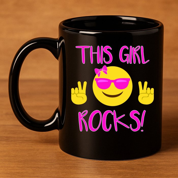 This Girl Rocks Funny Emoji 11oz C Handle Ceramic Mug