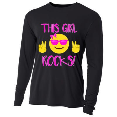This Girl Rocks Funny Emoji Cooling Performance Long Sleeve Crew