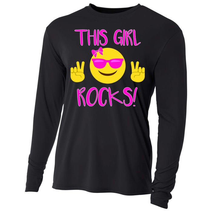 This Girl Rocks Funny Emoji Cooling Performance Long Sleeve Crew