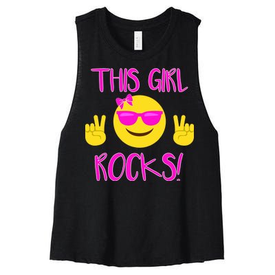 This Girl Rocks Funny Emoji Women's Racerback Cropped Tank