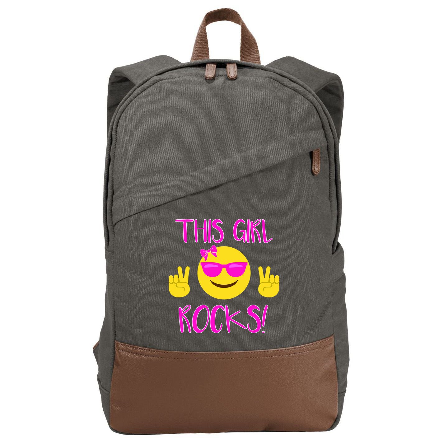 This Girl Rocks Funny Emoji Cotton Canvas Backpack