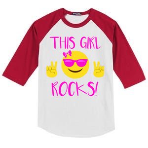 This Girl Rocks Funny Emoji Kids Colorblock Raglan Jersey