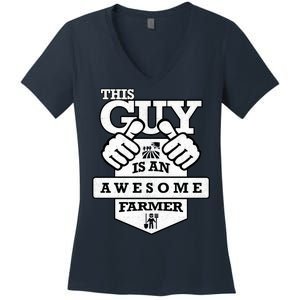 This Guy Is An Awesome Farmer Women's V-Neck T-Shirt