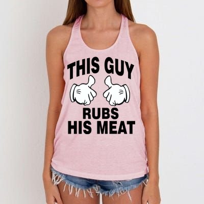 This Guy Rubs His Meat Women's Knotted Racerback Tank