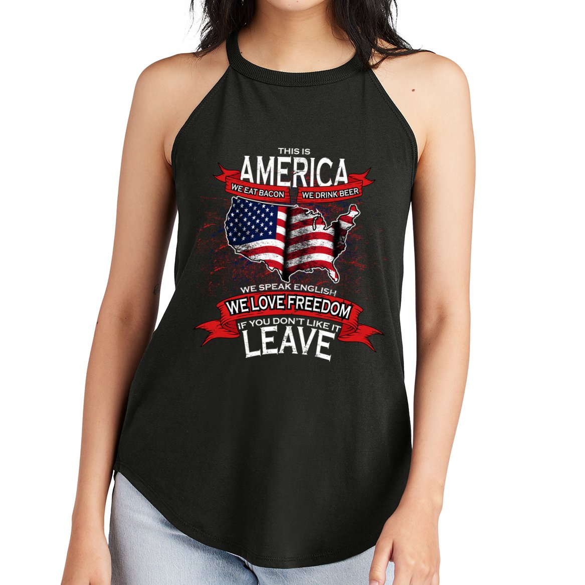 This is AMERICA if you don't like it LEAVE Women's Perfect Tri Rocker Tank