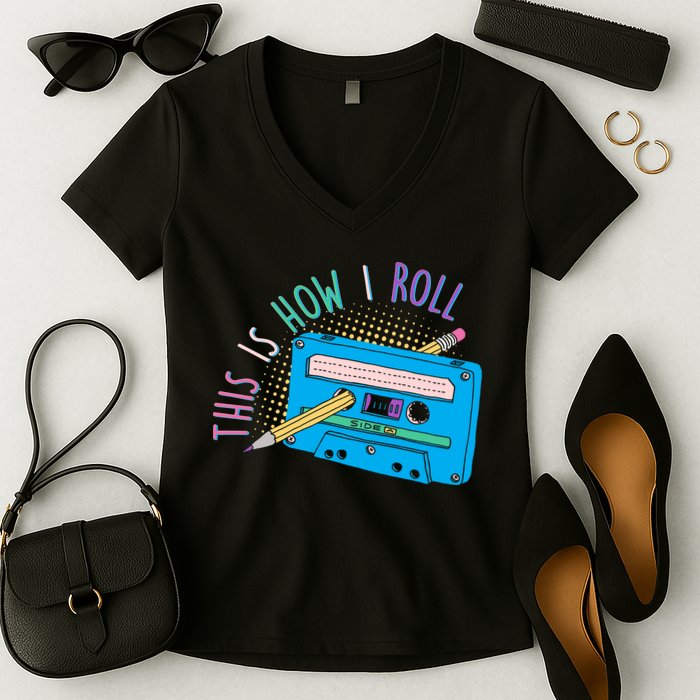 This is How I Roll Cassette Tape Retro 80s Women's V-Neck T-Shirt