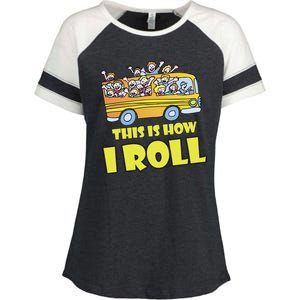 This is How I Roll School Bus Enza Ladies Jersey Colorblock Tee