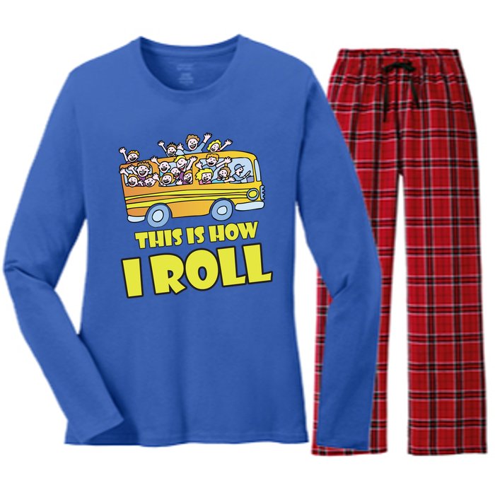 This is How I Roll School Bus Women's Long Sleeve Flannel Pajama Set 