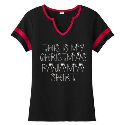 This Is My Christmas Pajama Shirt Funny Ladies Halftime Notch Neck Tee