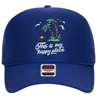 This Is My Happy Place Summer Life High Crown Mesh Back Trucker Hat