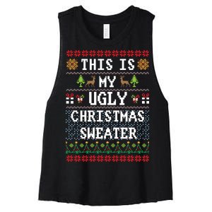 This Is My Ugly Christmas Sweater Party Funny Women's Racerback Cropped Tank