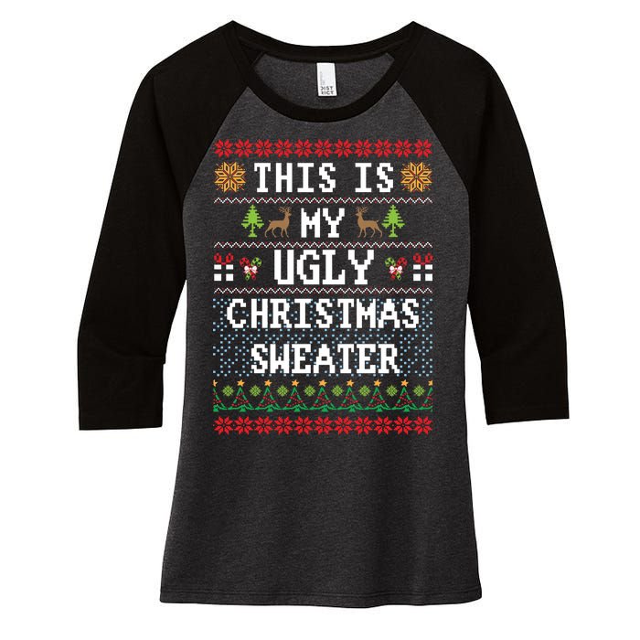 This Is My Ugly Christmas Sweater Party Funny Women's Tri-Blend 3/4-Sleeve Raglan Shirt