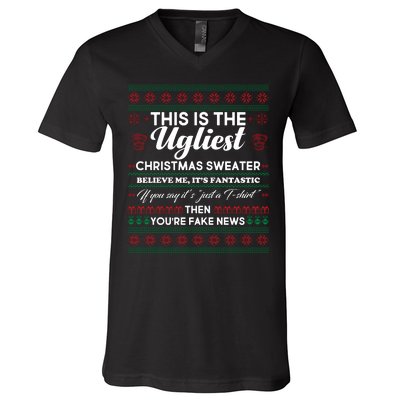 This Is The Ugliest Christmas Sweater Trump V-Neck T-Shirt