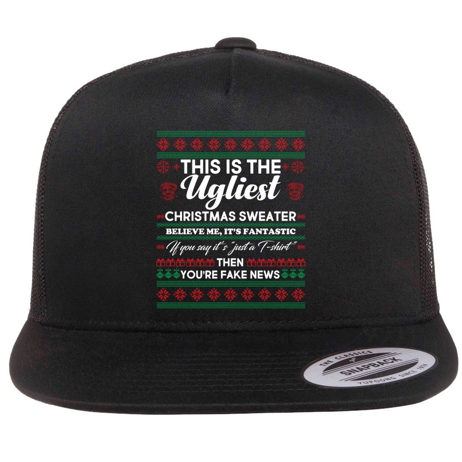 This Is The Ugliest Christmas Sweater Trump Flat Bill Trucker Hat