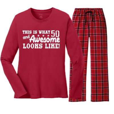 This Is What 50 And Awesome Looks Like  Women's Long Sleeve Flannel Pajama Set 