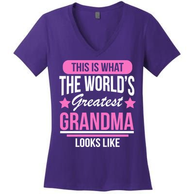 This Is What The Worlds Greatest Grandma Looks Like Women's V-Neck T-Shirt