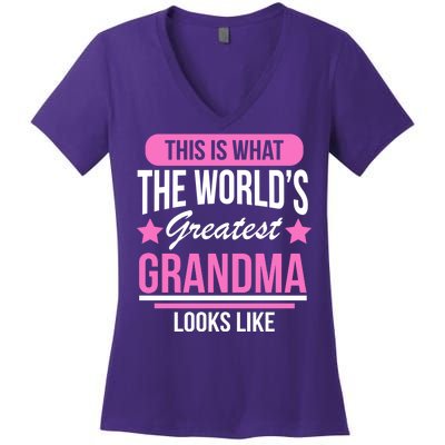 This Is What The Worlds Greatest Grandma Looks Like Women's V-Neck T-Shirt