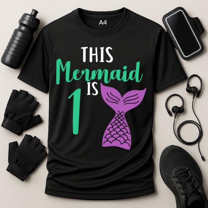 This Mermaid Is 1 Years Old Birthday Cooling Performance Crew T-Shirt