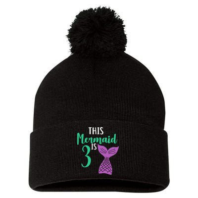This Mermaid Is 3 Years Old Birthday Pom Pom 12in Knit Beanie