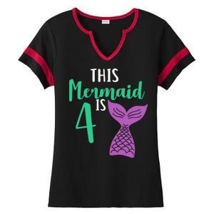 This Mermaid Is 4 Years Old Birthday Ladies Halftime Notch Neck Tee