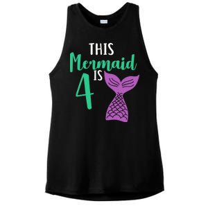 This Mermaid Is 4 Years Old Birthday Ladies PosiCharge Tri-Blend Wicking Tank