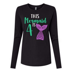 This Mermaid Is 4 Years Old Birthday Womens Cotton Relaxed Long Sleeve T-Shirt