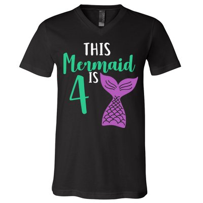 This Mermaid Is 4 Years Old Birthday V-Neck T-Shirt