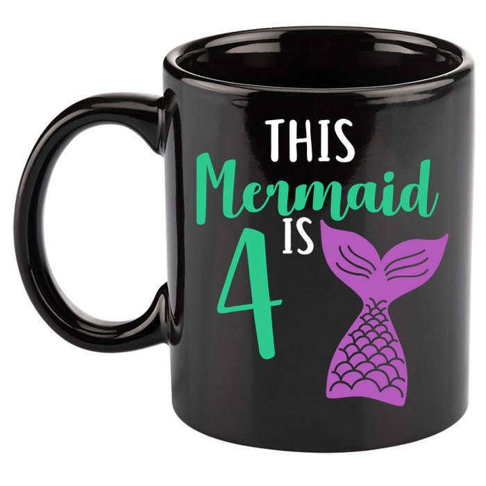 This Mermaid Is 4 Years Old Birthday 11oz C Handle Ceramic Mug