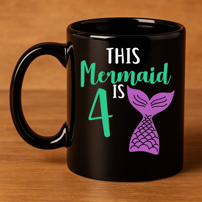This Mermaid Is 4 Years Old Birthday 11oz C Handle Ceramic Mug