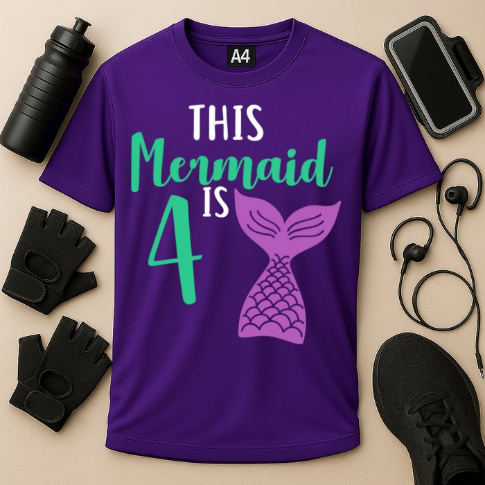 This Mermaid Is 4 Years Old Birthday Cooling Performance Crew T-Shirt