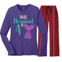 This Mermaid Is 4 Years Old Birthday Women's Long Sleeve Flannel Pajama Set 