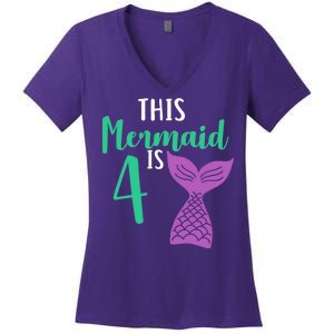 This Mermaid Is 4 Years Old Birthday Women's V-Neck T-Shirt