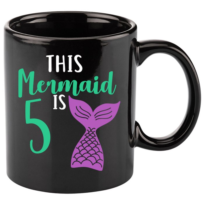 This Mermaid Is 5 Years Old Birthday 11oz C Handle Ceramic Mug