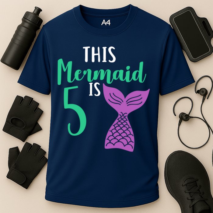 This Mermaid Is 5 Years Old Birthday Cooling Performance Crew T-Shirt