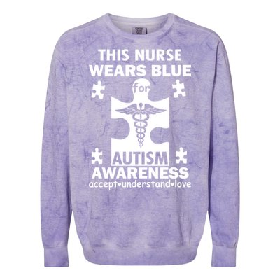 This Nurse Wears Blue For Autism Awareness Colorblast Crewneck Sweatshirt