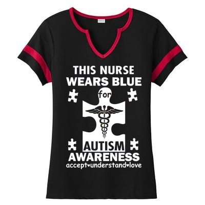 This Nurse Wears Blue For Autism Awareness Ladies Halftime Notch Neck Tee