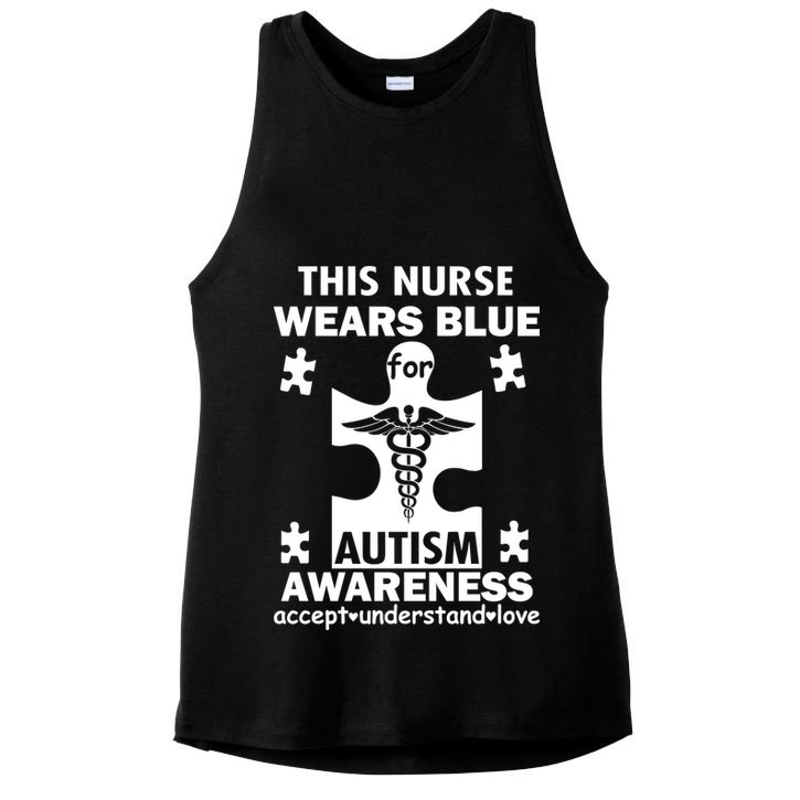 This Nurse Wears Blue For Autism Awareness Ladies PosiCharge Tri-Blend Wicking Tank
