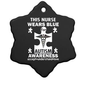 This Nurse Wears Blue For Autism Awareness Ceramic Star Ornament