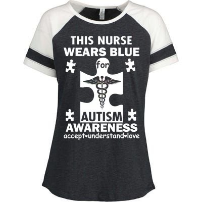 This Nurse Wears Blue For Autism Awareness Enza Ladies Jersey Colorblock Tee