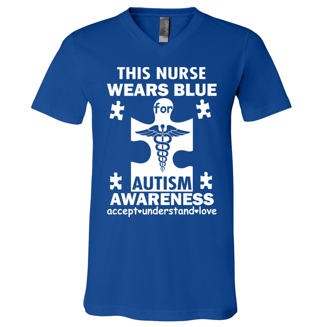 This Nurse Wears Blue For Autism Awareness V-Neck T-Shirt