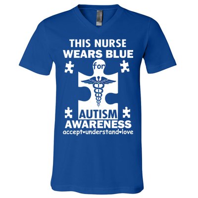 This Nurse Wears Blue For Autism Awareness V-Neck T-Shirt