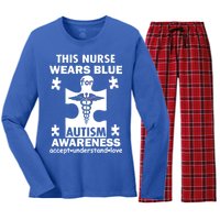 This Nurse Wears Blue For Autism Awareness Women's Long Sleeve Flannel Pajama Set 