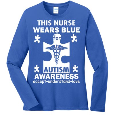 This Nurse Wears Blue For Autism Awareness Ladies Long Sleeve Shirt