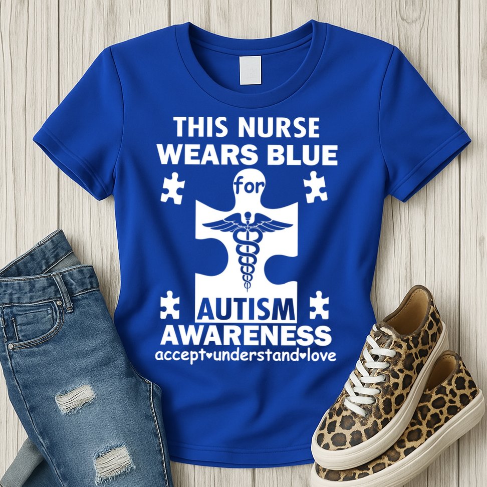 This Nurse Wears Blue For Autism Awareness Womens T-Shirt