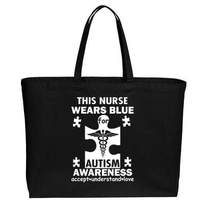 This Nurse Wears Blue For Autism Awareness Cotton Canvas Jumbo Tote