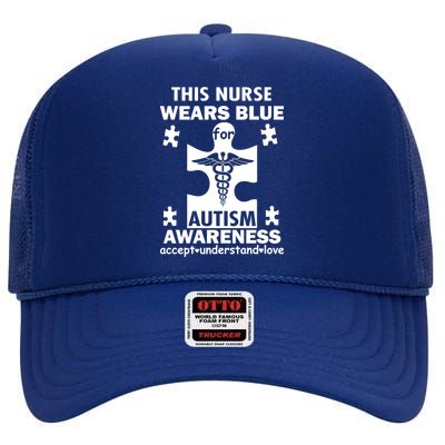 This Nurse Wears Blue For Autism Awareness High Crown Mesh Back Trucker Hat